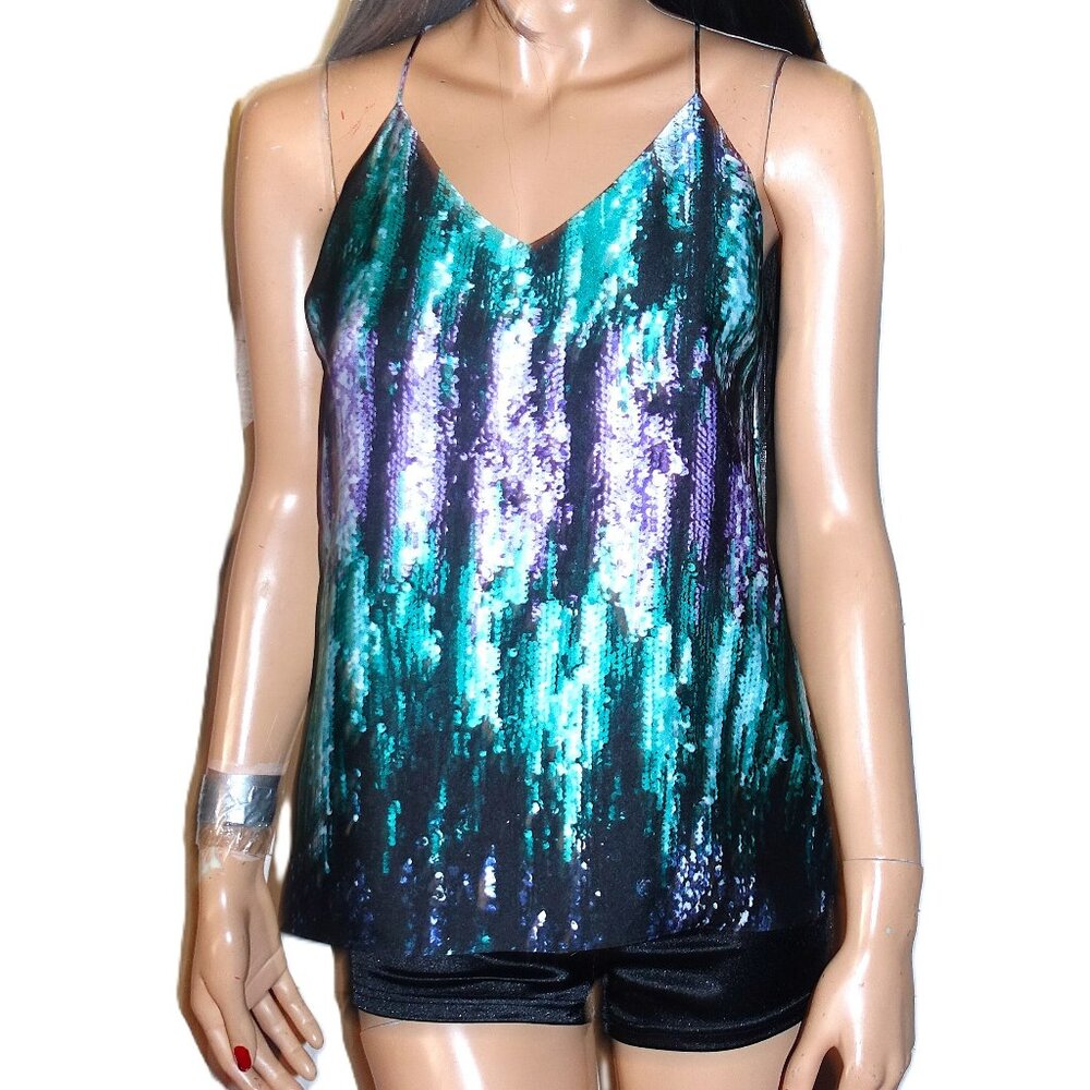 Bar III Teal Purple Faux Sequin Tank Top S